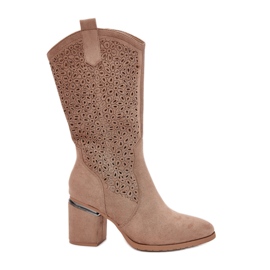 S.Barski Openwork Boots Half-Calf Cowboy S. Barski Hy51-238 BEIGE béžový