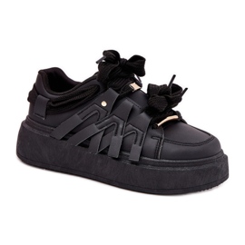 Ekologické kožené tenisky na černé platformě černá Ekologické kožené tenisky na černé platformě černá