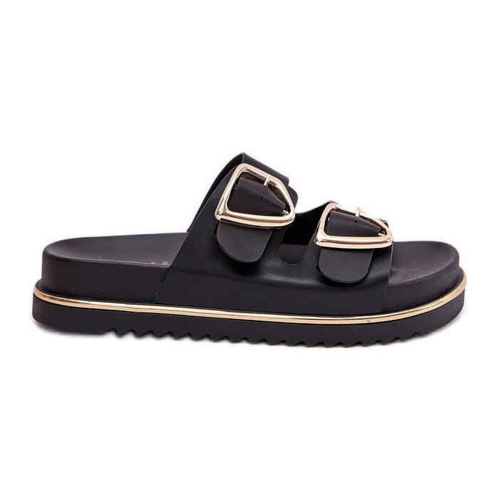 Dámské žabky na plošině se zlatými svorkami černé černá