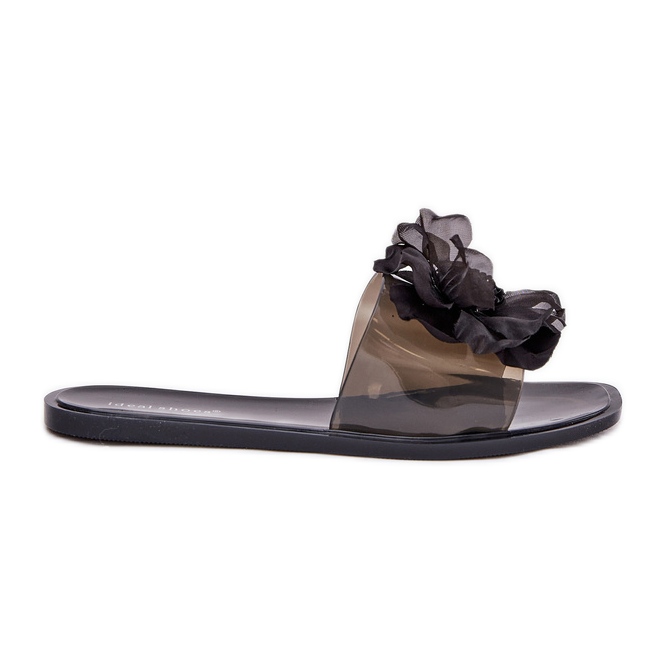 Transparentní ploché ženské žabky s umělou květinou černou černá