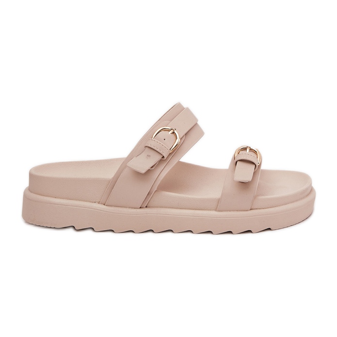 Dámské žabky na plošině se zlatými přezky Beige béžový Dámské žabky na plošině se zlatými přezky Beige béžový