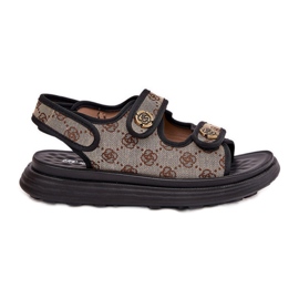 Dámské vzorované materiálové sandály se zlatými detaily béžové černé béžový