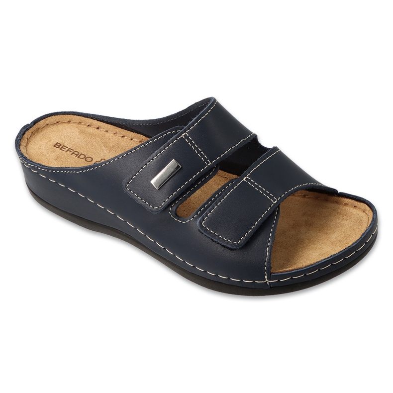 Dámské kožené pantofle Befado 158D284 Navy Blue modrý