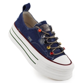 Denimové tenisky na platformě Blue Goe RR2N4103 modrý