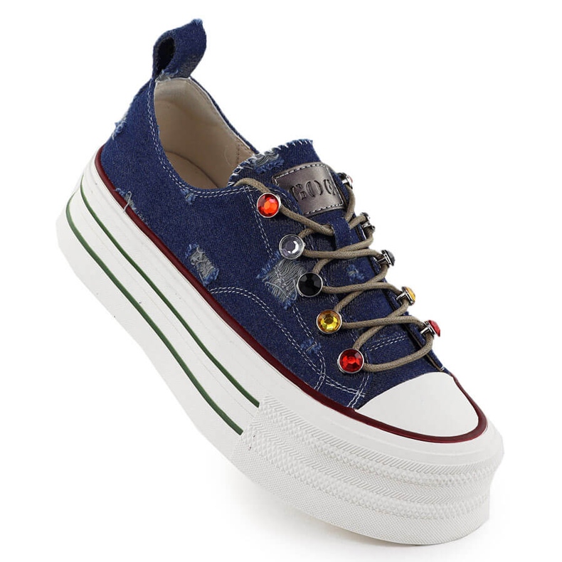 Denimové tenisky na platformě Blue Goe RR2N4103 modrý