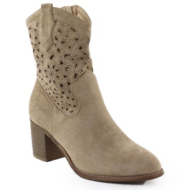 Openwork Boots Women's Beige Suede S.Barski Hy51-125 béžový