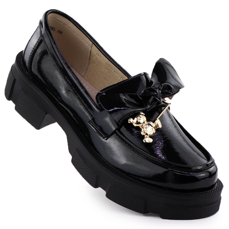 Černé kožené mokasíny Filippo DP610 VALNISED HOLIGHT HEELS černá