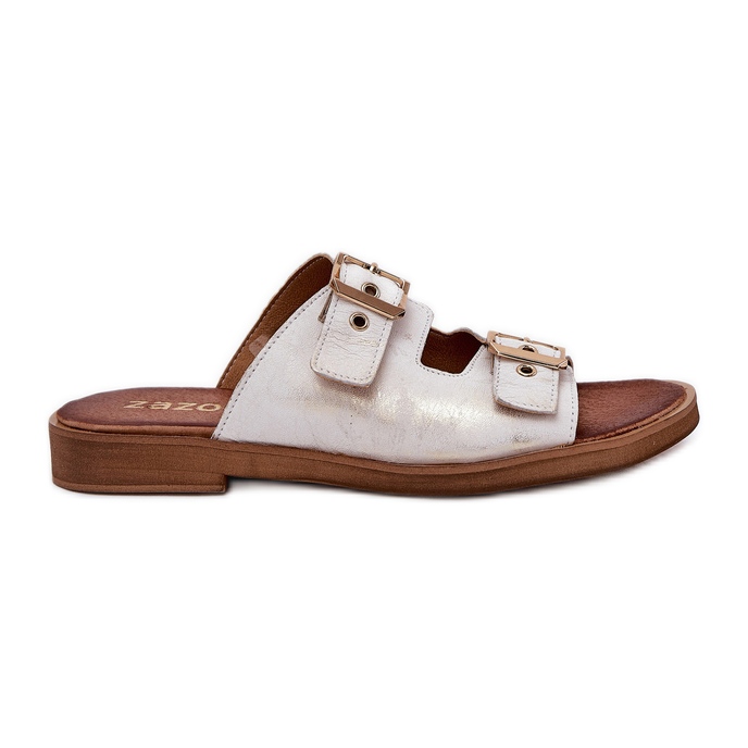 Kožené ploché žabky se zazoo 3020 Zloty Zloty otře zlatý