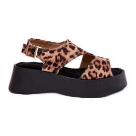 Dámské sandály s leopardním tiskem na platformě Eco Suede Brown hnědý