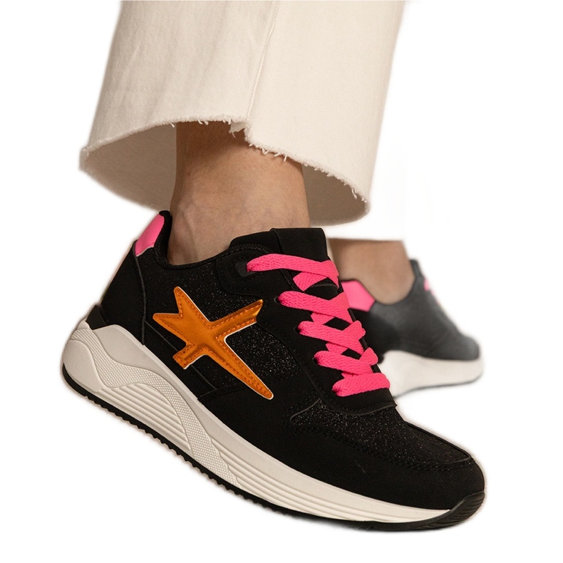 Dámské sporty černé tenisky s třpytky černá Dámské sporty černé tenisky s třpytky černá