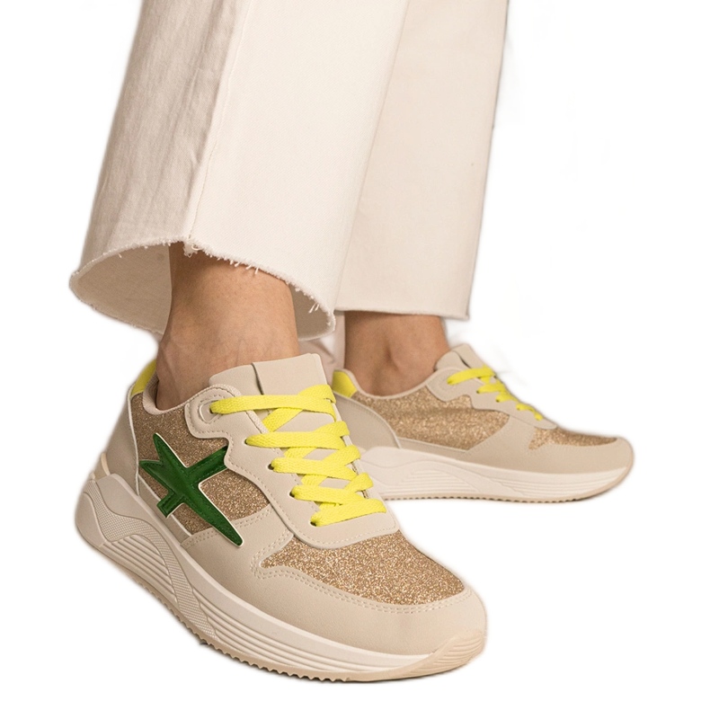 Béžové ženské sportovní tenisky s třpytky béžový