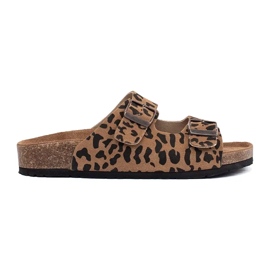 Goodin Dámské kožené pantofle s leopardem hnědý Goodin Dámské kožené pantofle s leopardem hnědý