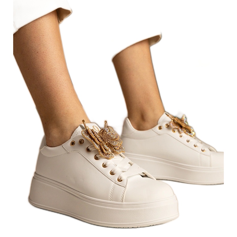 Bílé tenisky zdobené motýlem se zirkony bílý Bílé tenisky zdobené motýlem se zirkony bílý