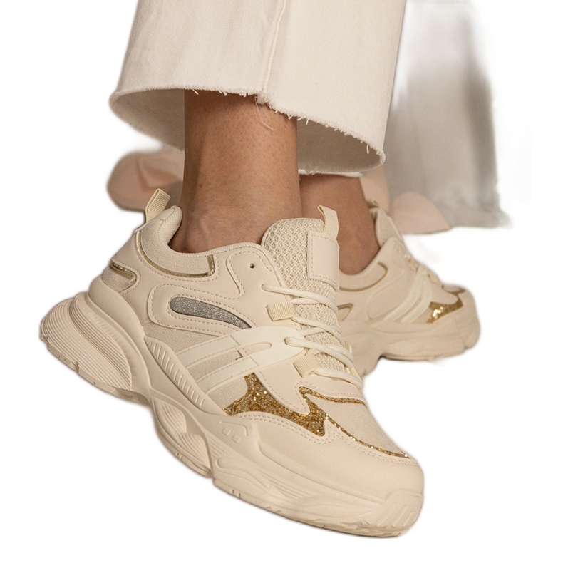 Béžové ženské sportovní tenisky s třpytky béžový