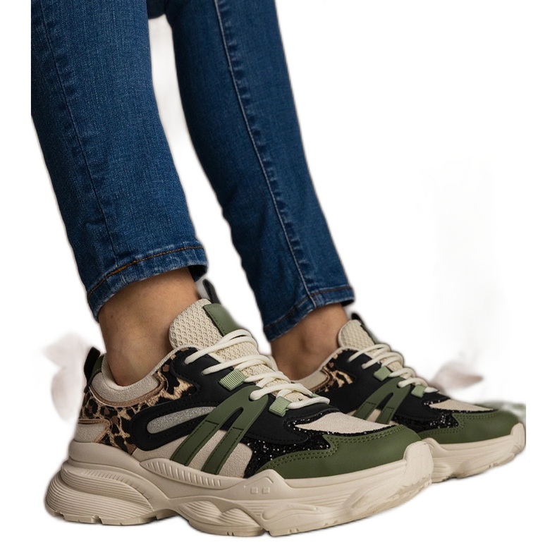 Ženské sporty zelených tenisek s třpytkami černá Ženské sporty zelených tenisek s třpytkami černá