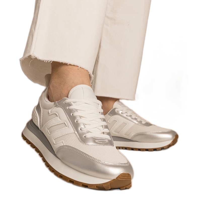 White-Srebrne Sneakers Dámské sporty bílý