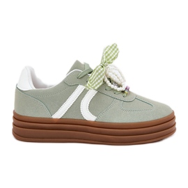 Dámské tenisky na platformě se zelenými ozdobami