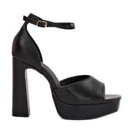 Dámské sandály na příspěvku a platformě Eco Leather Black černý