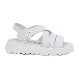 Dámské kožené sandály na plošině s bílou sponou bílý