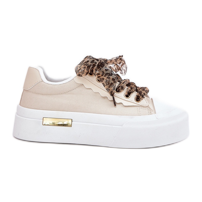 Dámské tenisky na masivní platformě s dekorativním šněrovacím béžovým Dámské tenisky na masivní platformě s dekorativním šněrovacím béžovým