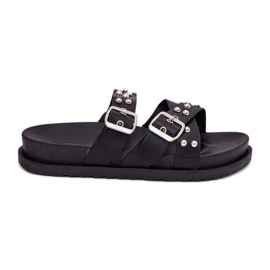 Dámské pantofle s čepy a spony černé černý