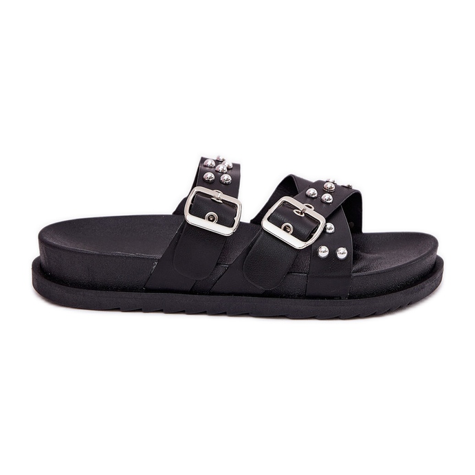 Dámské pantofle s čepy a spony černé černá