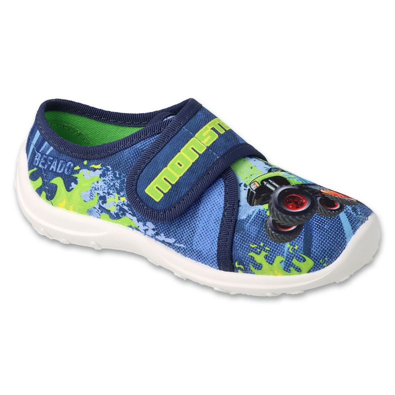 Dětské pantofle Befado 660x152 Aplikace Blue Car modrý