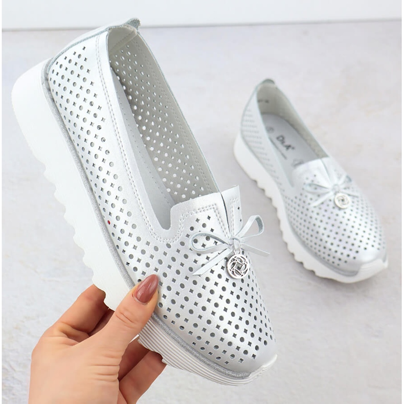 S. BARSKI Dámské kožené boty Openwork Silver S.Barski LR51-631 stříbrný