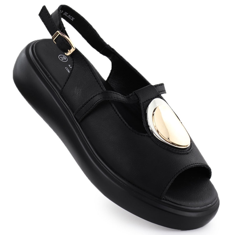 S.Barski Dámské kožené sandály na platformě Czarne S. Barski GR51-603 černá S.Barski Dámské kožené sandály na platformě Czarne S. Barski GR51-603 černá