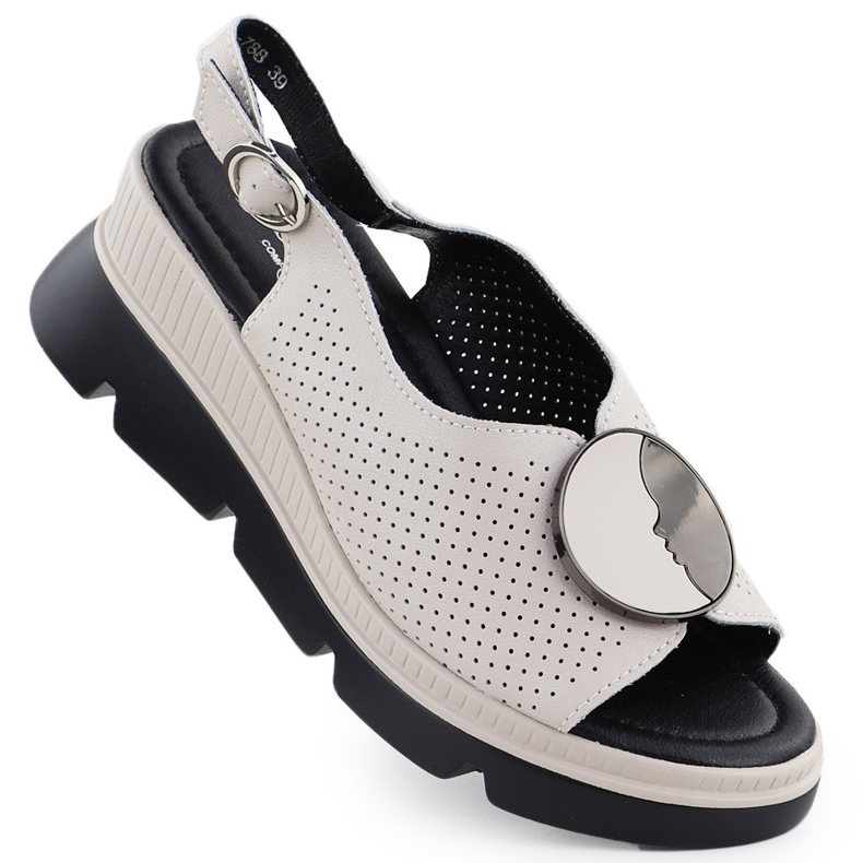 S.Barski Dámské kožené sandály pro otevřené klíny Beige S. Barski LR51-788 béžový