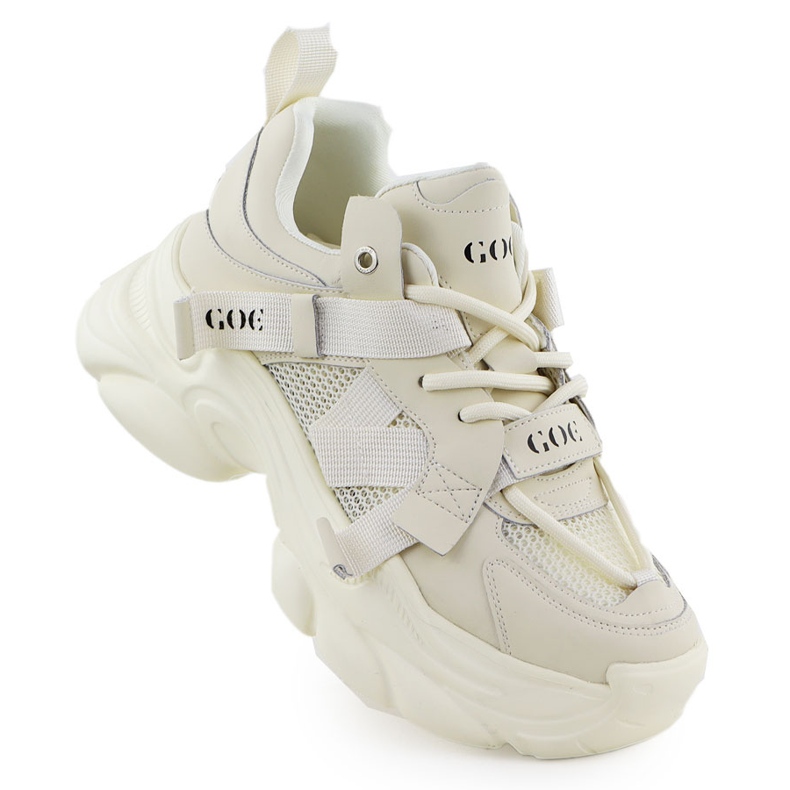 Kožené tenisky na silné podrážky žen béžové goe rr2n4051 béžový