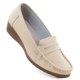Dámské kožené mokasíny na výšce Beige Sabatina JHY01 béžový