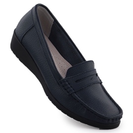 Dámské kožené mokasíny na platformě Navy Blue Sabatina JHY01 modrý