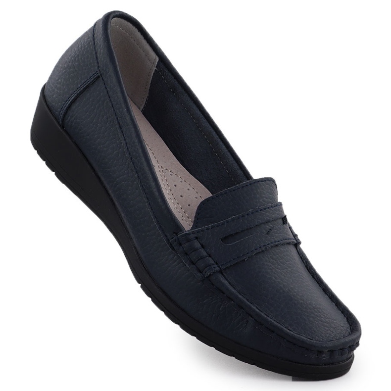 Dámské kožené mokasíny na platformě Navy Blue Sabatina JHY01 modrý