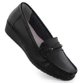 Dámské kožené mokasíny na výšce Black Sabatina JHY02 černá