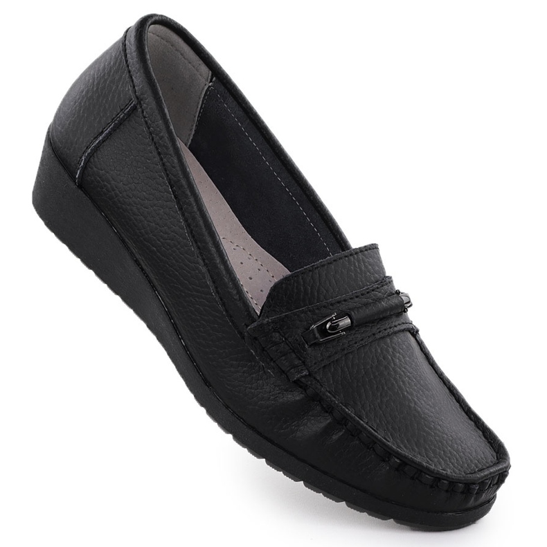 Dámské kožené mokasíny na výšce Black Sabatina JHY02 černá