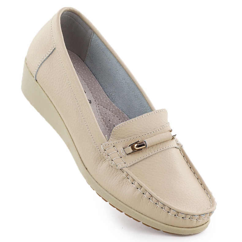 Dámské kožené mokasíny na výšce Beige Sabatina JHY02 béžový