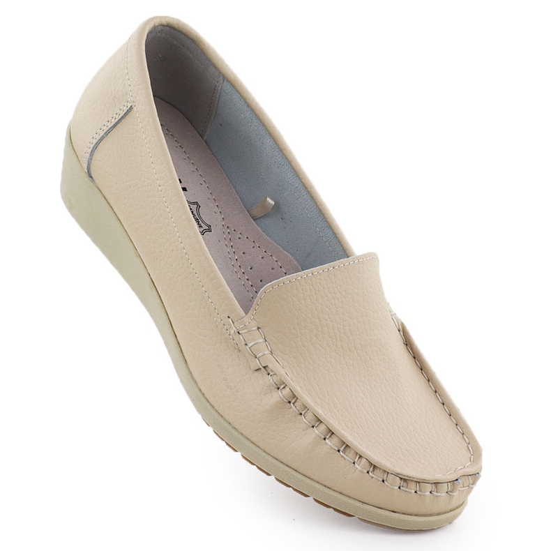 Dámské kožené mokasíny na výšce Beige Sabatina JHY03 béžový