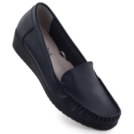 Dámské kožené mokasíny na platformě Navy Blue Sabatina JHY03 modrý