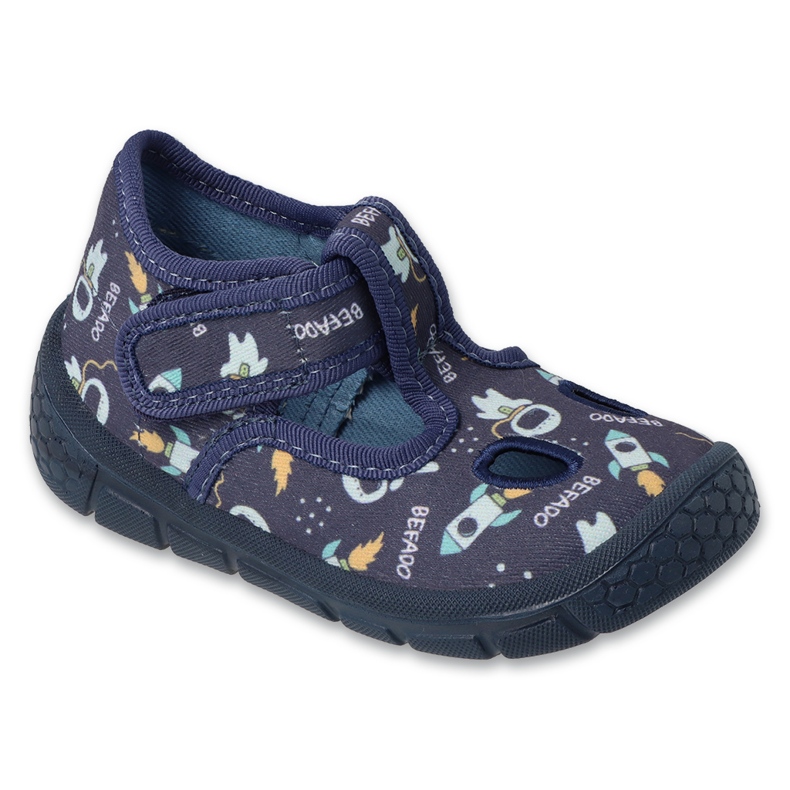 Befado námořnicky modré dětské pantofle se suchým zipem 630P018 Soft-B modrý