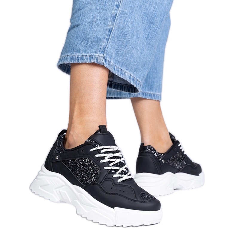 Tenisky černé žen s vložkami třpytivých černá