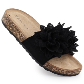 Dámské pantofle s květinami Black Potocki GN17301 černý