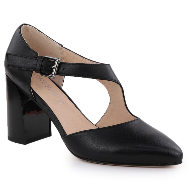 Kožená čerpadla na sloupových botách s černým pásem Vinceza 91133 černá