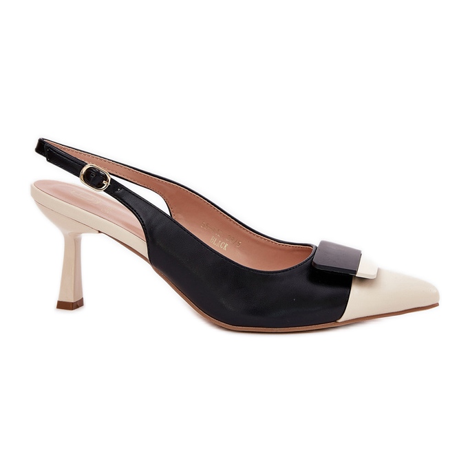 Elegantní vysoké podpatky s dekorací Eco Black Leather černá