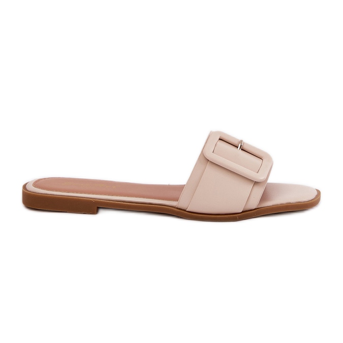 Shrnutí žen s plochou koženou koženou s béžovou sponou béžový