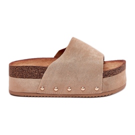 Dámské pantofle na masivní platformě Eco Suede Khaki béžový