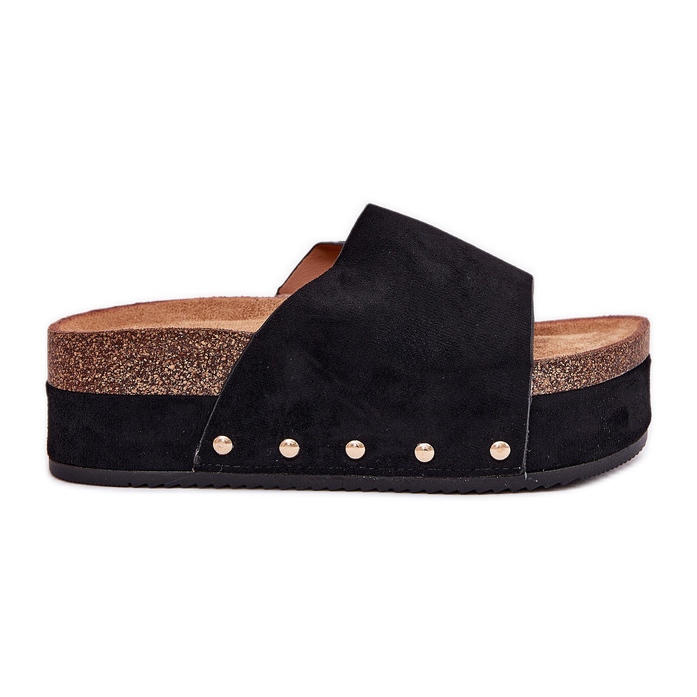 Dámské žabky na masivní platformě Eco Suede Black černá Dámské žabky na masivní platformě Eco Suede Black černá