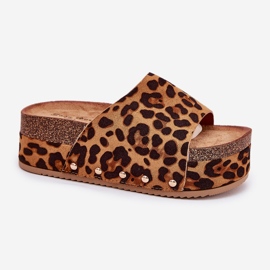 Dámské žabky na masivní platformě Eco Suede Leopard Print Brown hnědý Dámské žabky na masivní platformě Eco Suede Leopard Print Brown hnědý
