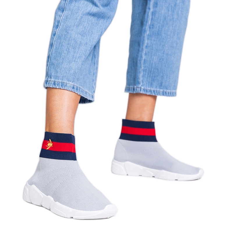 Šedé sportovní tenisky s ponožkou šedá Šedé sportovní tenisky s ponožkou šedá