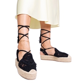 Black Espadrilles pletené sandály černá